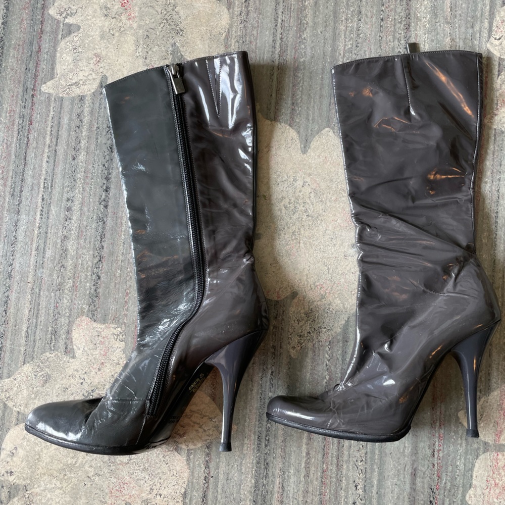 Aldo gray patent leather costume stiletto go go boots W38